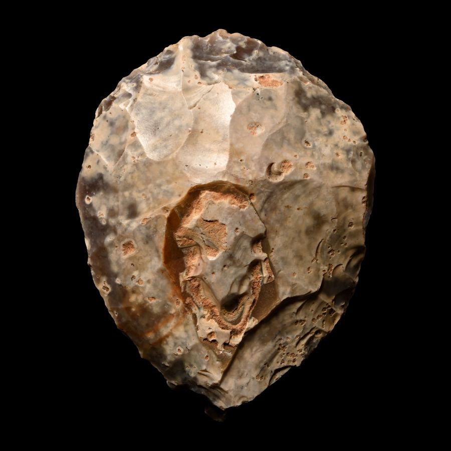 British Stone Age Mousterian Knapped Flint Ovate Bifacial Handaxe from Farnham Made by Neanderthal Man