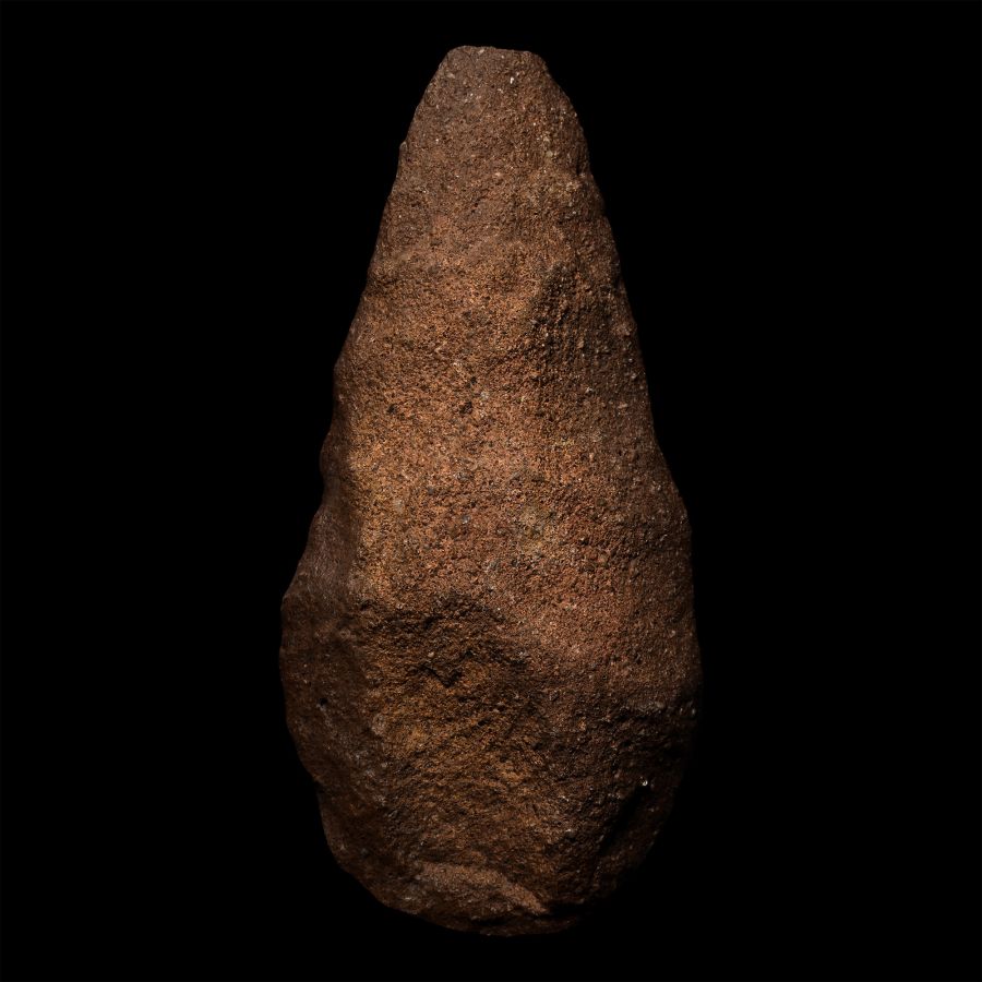 Large African Stone Age Homo Erectus Knapped Red Stone Handaxe