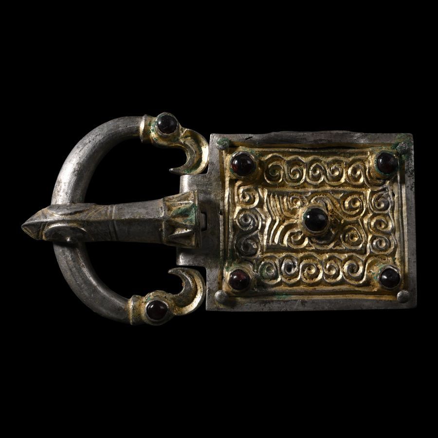 Gothic Silver-Gilt Eagle Buckle with Plate and Cabochon Garnets