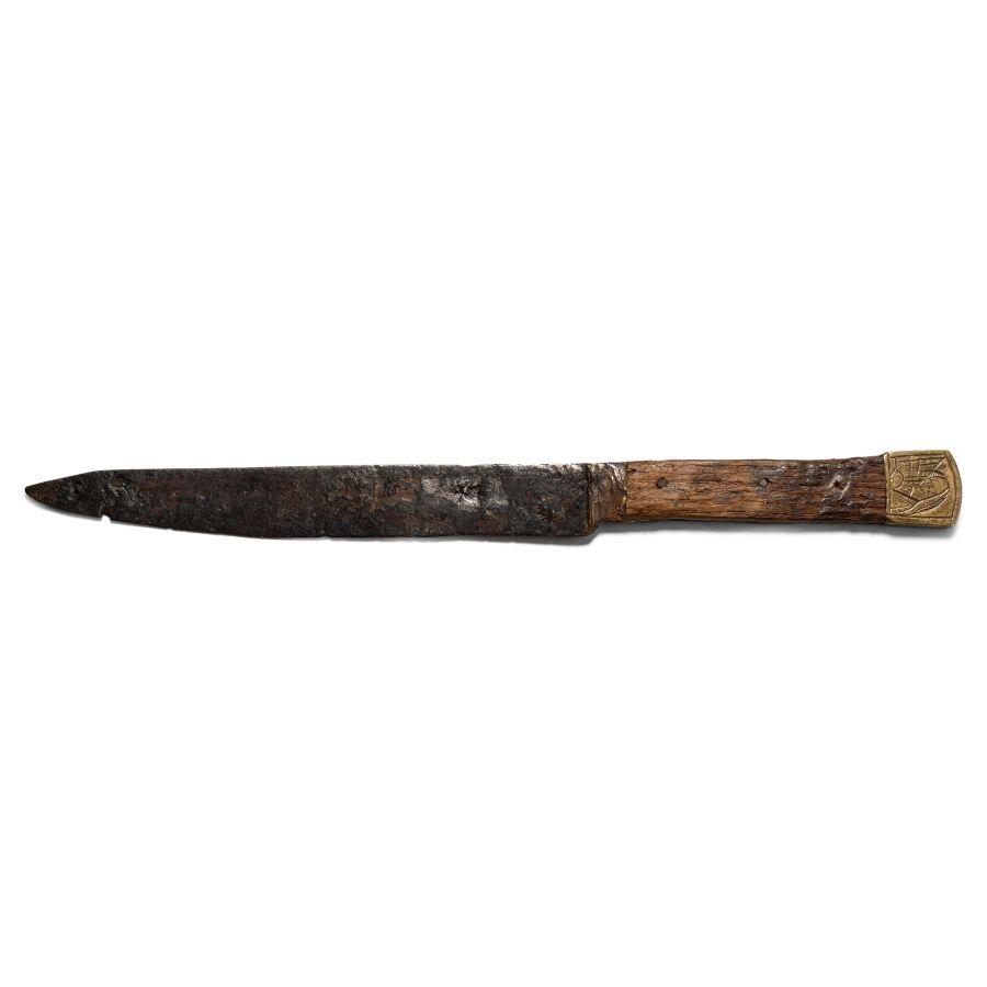 Medieval Iron Knife with Bronze Pommel