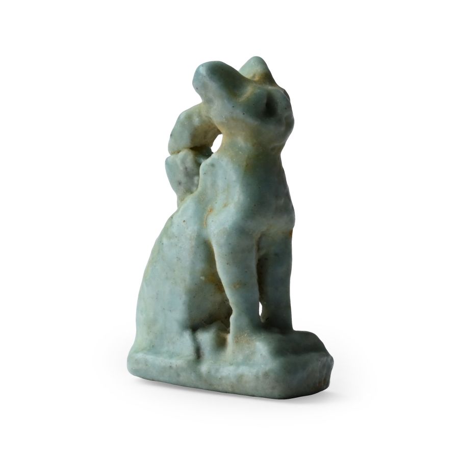 Egyptian Blue Faience Cat Amulet