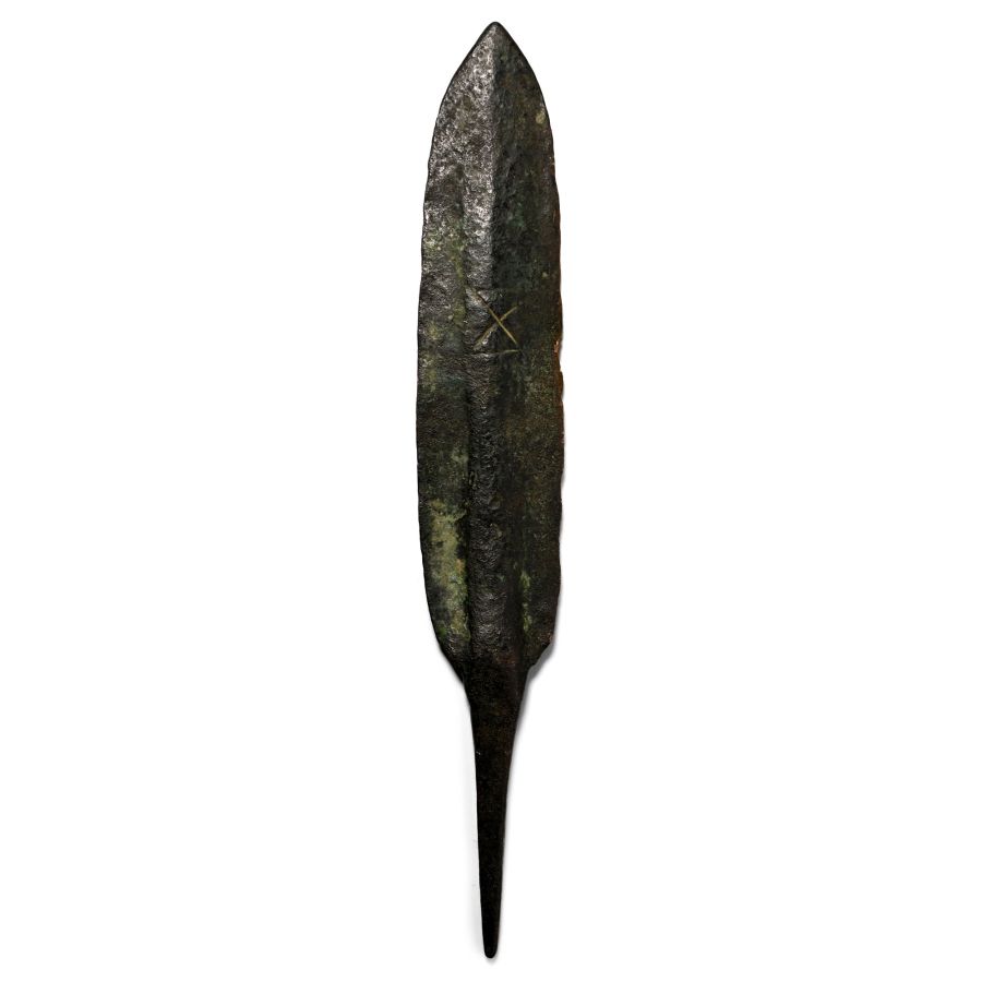 Western Asiatic Bronze Arrowhead or Javelin Head with Inscribed X