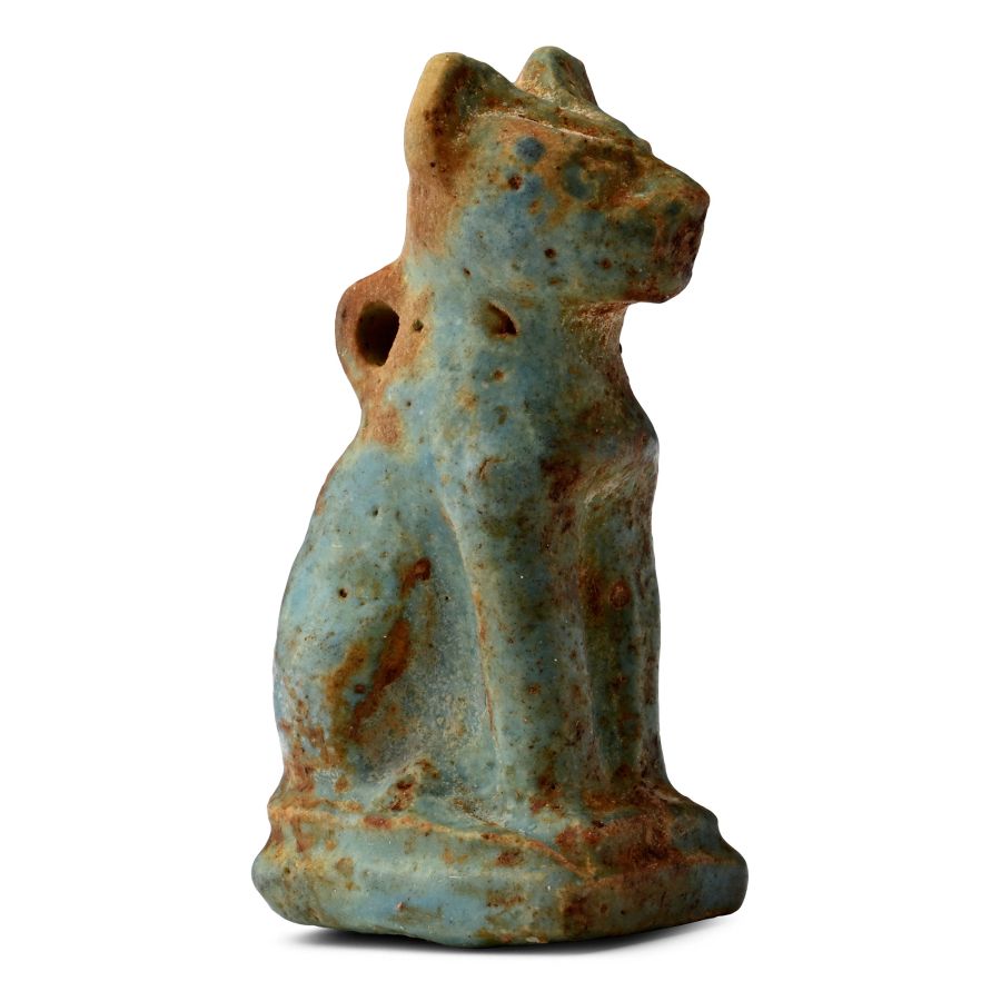 Large Egyptian Faience Cat Amulet