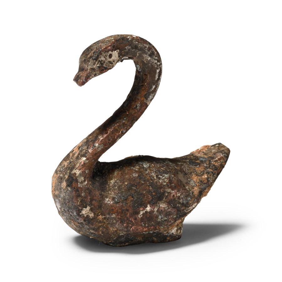 Roman Silvered Bronze Statuette of a Swan