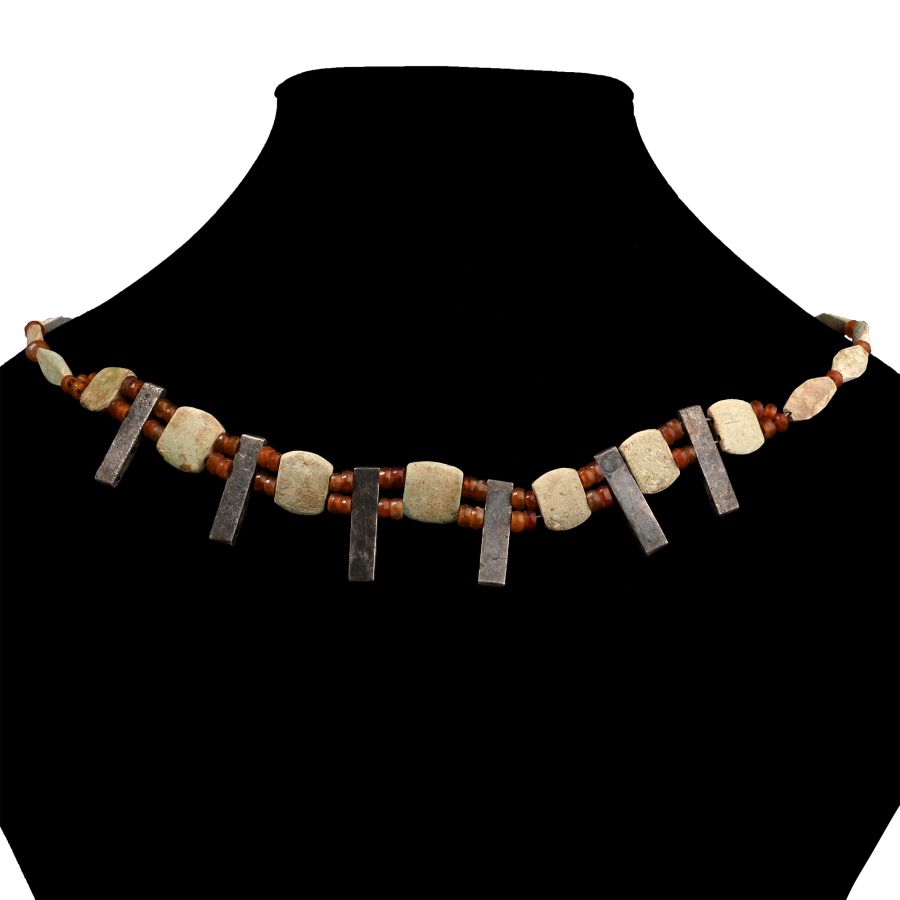 Elamite Carnelian Necklace with Silver Pendants