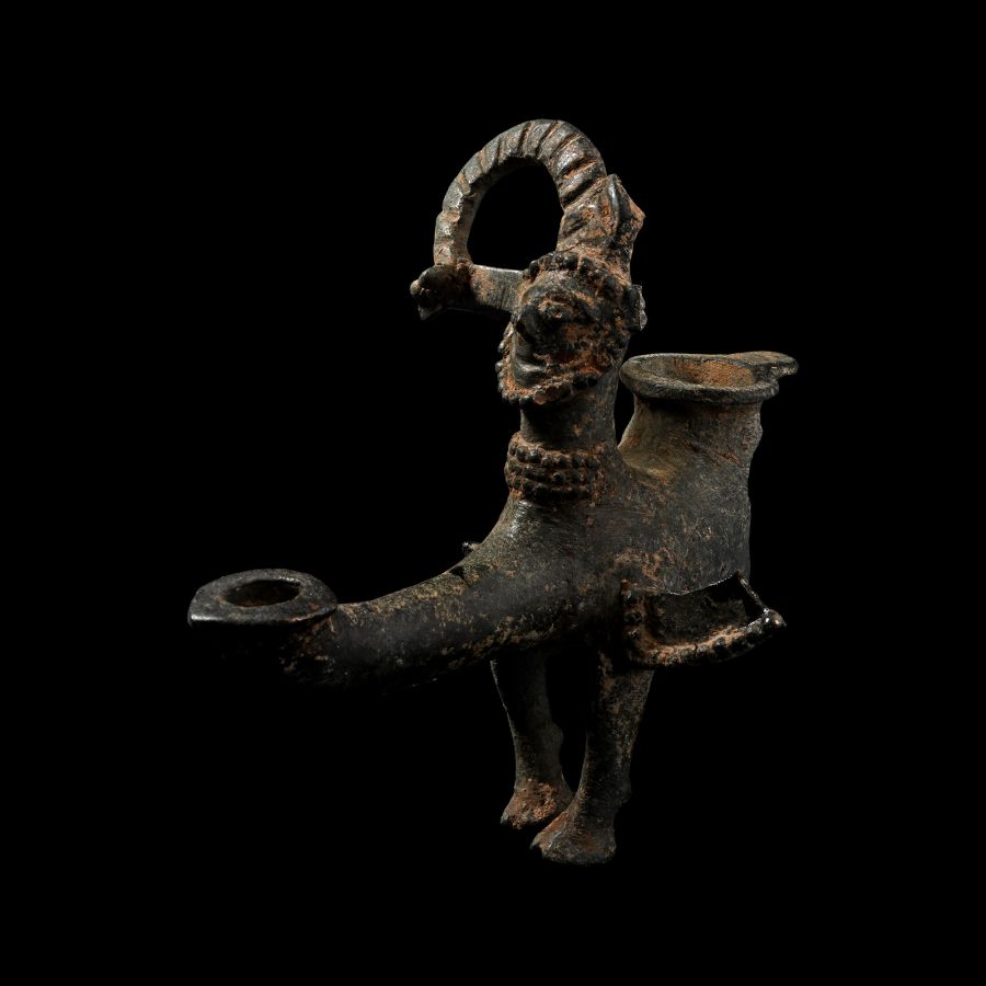 Parthian Bronze Satyr Oil Lamp Section