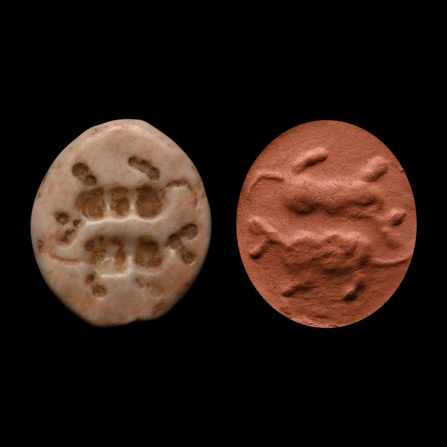 Mesopotamian Cream Stone Stamp Seal with Animals
