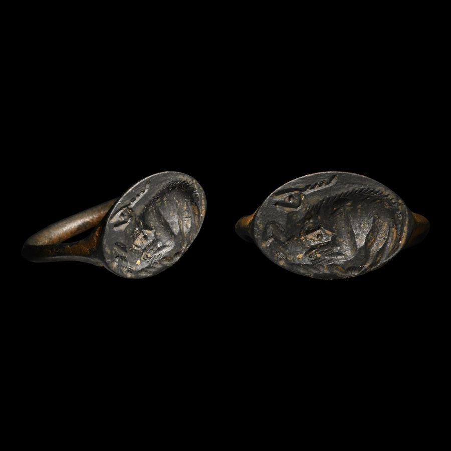 Greek Bronze Ring with Recumbent Stag