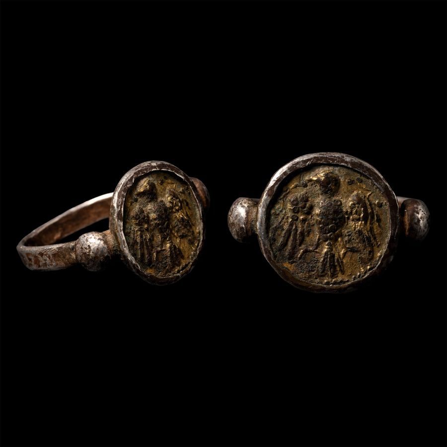 Byzantine Silver Ring with Gilt Eagle