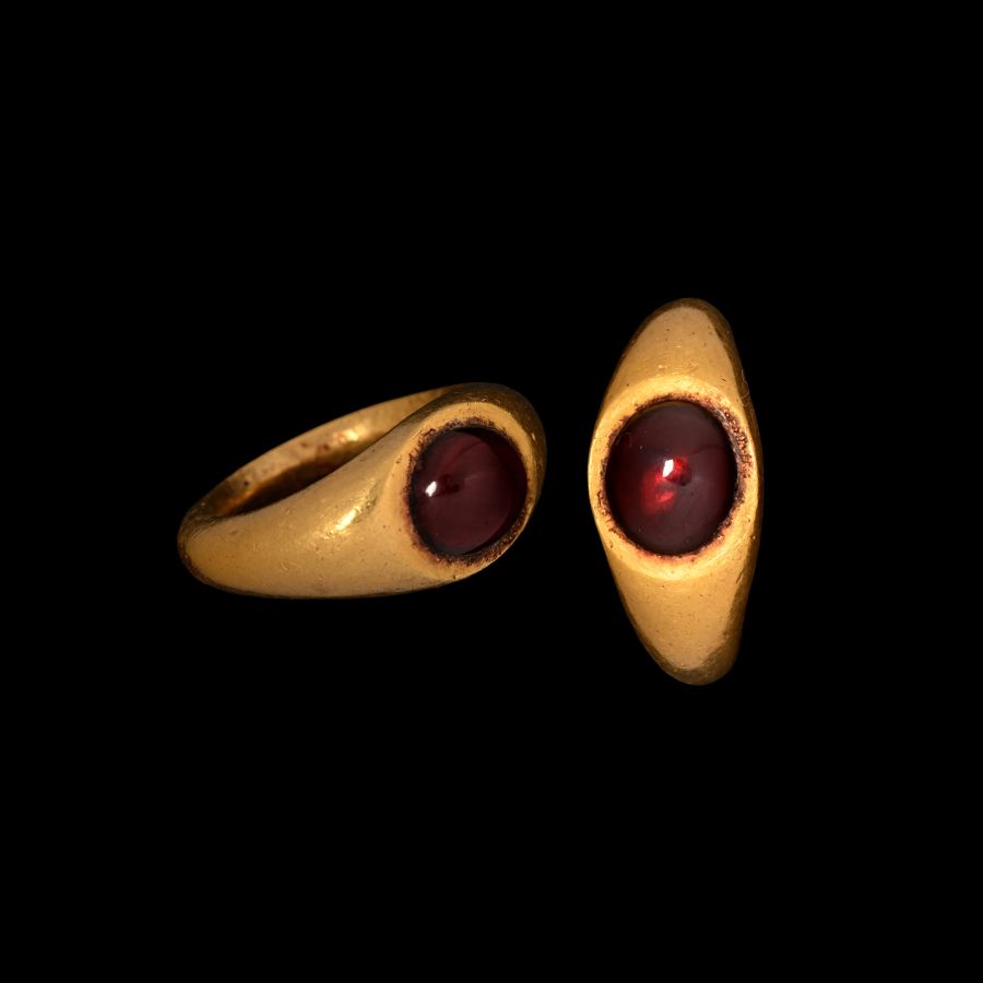 Roman Gold Ring with Red Glass Cabochon