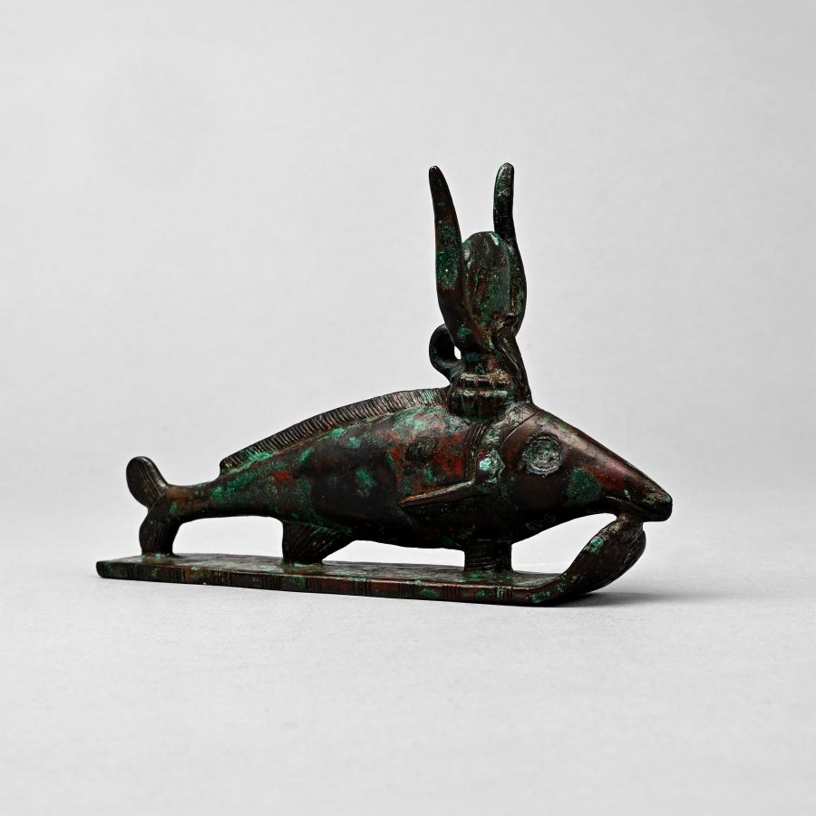 Very Large Egyptian Bronze Oxyrhynchus Fish of Per-Medjed with Hieroglyphic Inscription