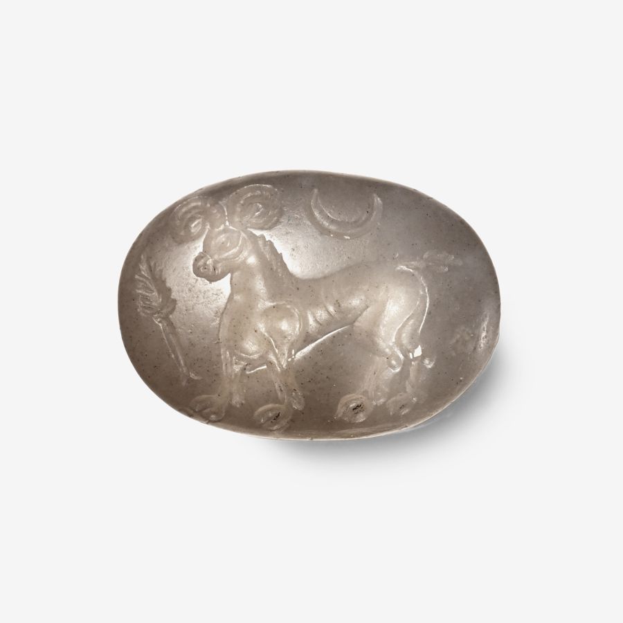 Neo-Babylonian Chalcedony Stamp Seal with Horned Ibex