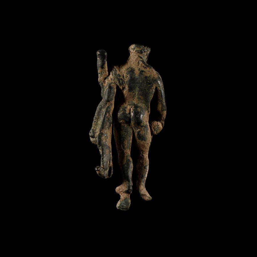 Roman Bronze Figure of Hercules Holding Club and Skyphos
