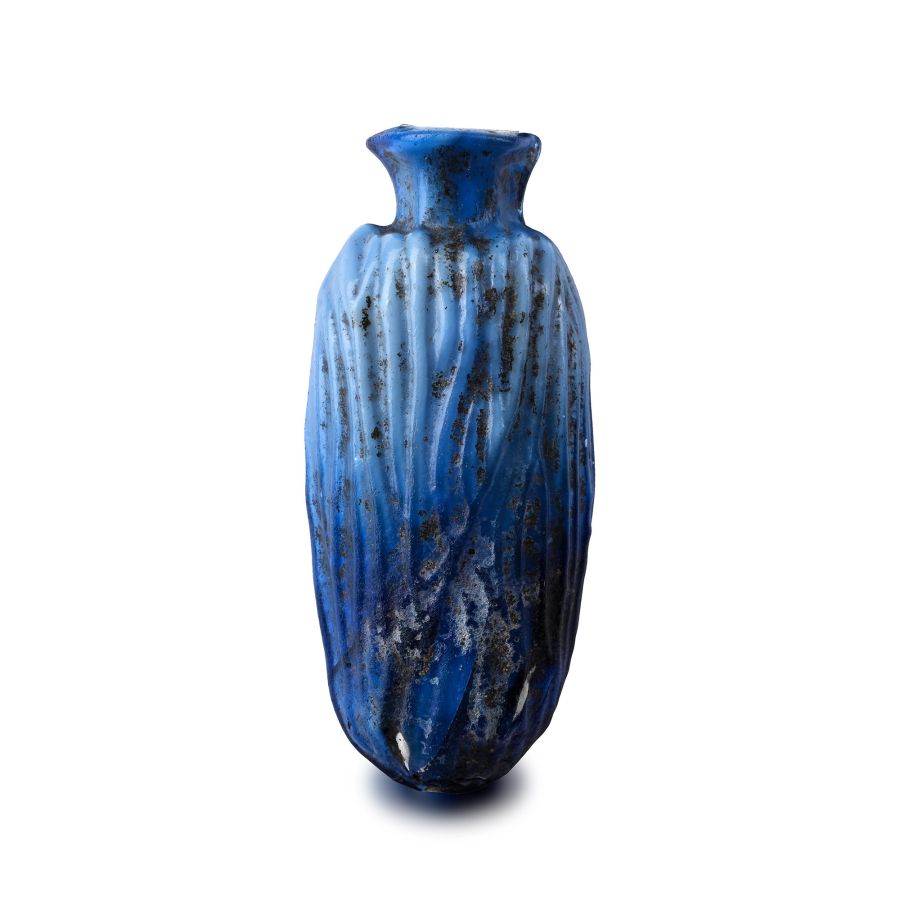Large Roman Deep Blue Glass Date Flask