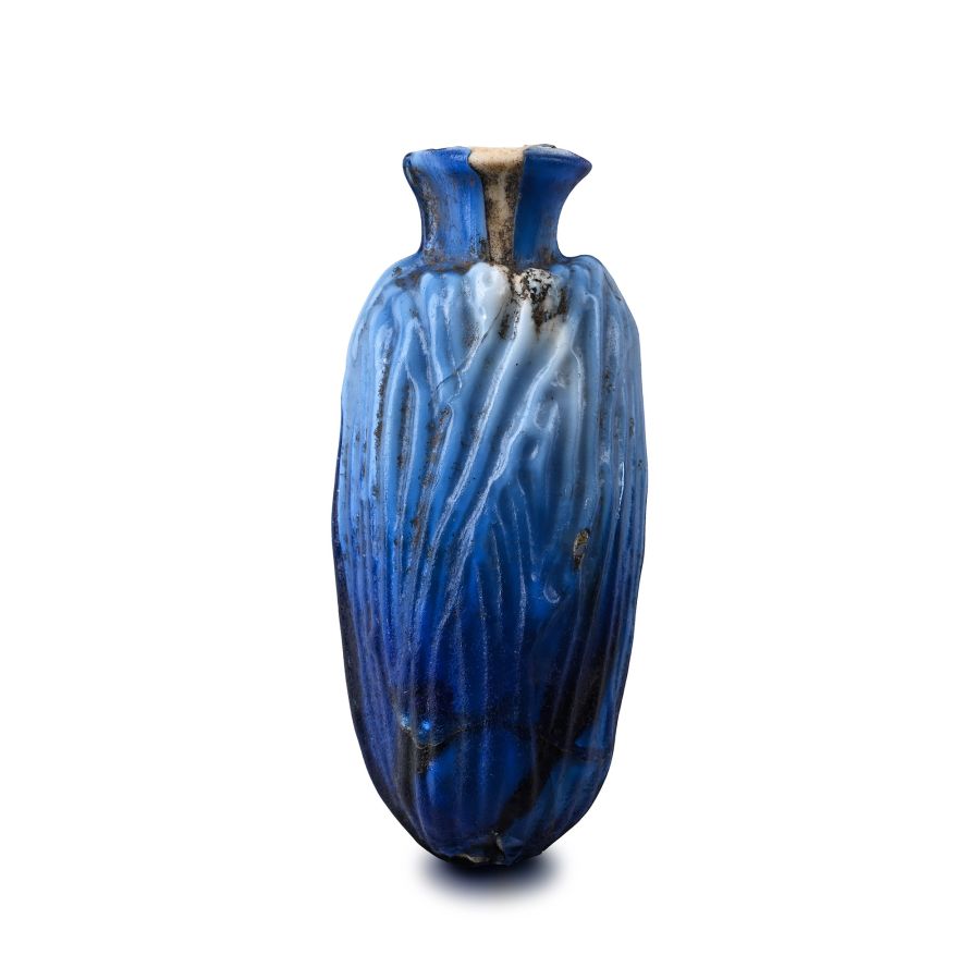 Large Roman Deep Blue Glass Date Flask