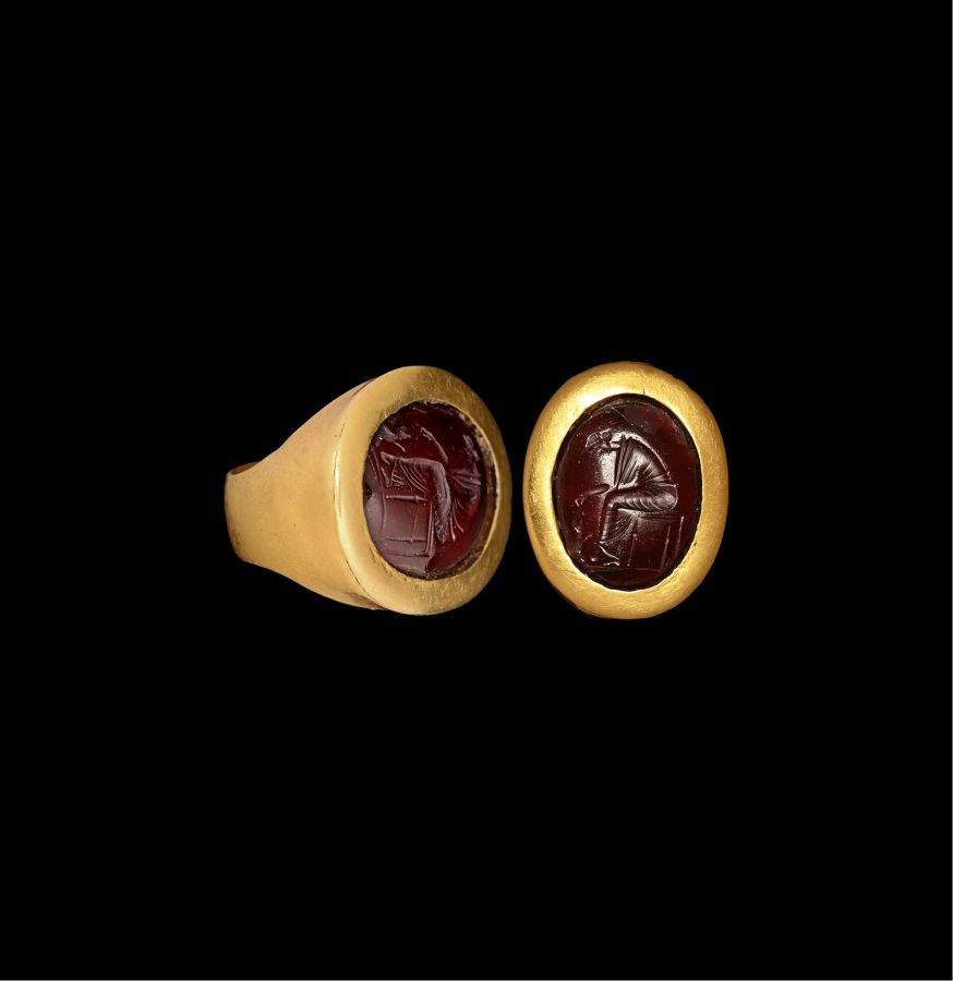 Greek Gold Ring with Garnet Gemstone