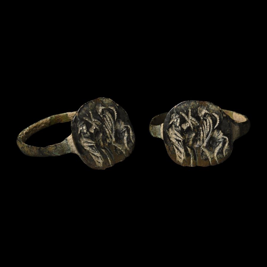 Byzantine Bronze Ring with Jesus Riding a Donkey