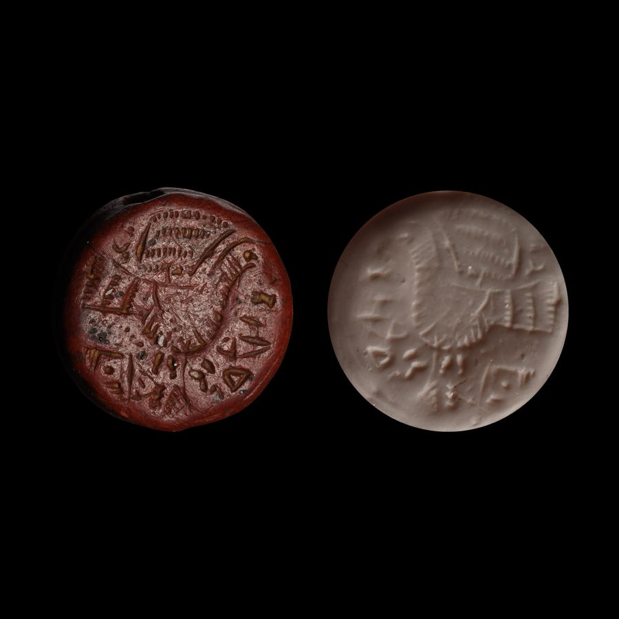 Hittite Red Jasper Stamp Seal with Bird