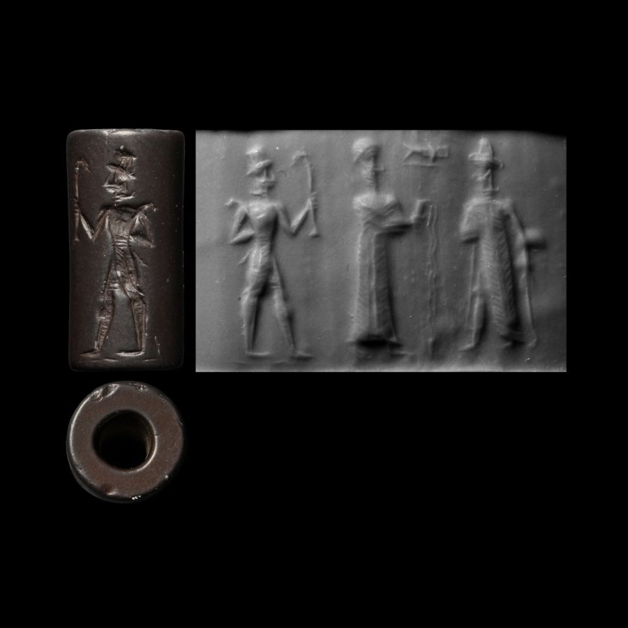 Old Babylonian Hematite Cylinder Seal with the Moon God Sin