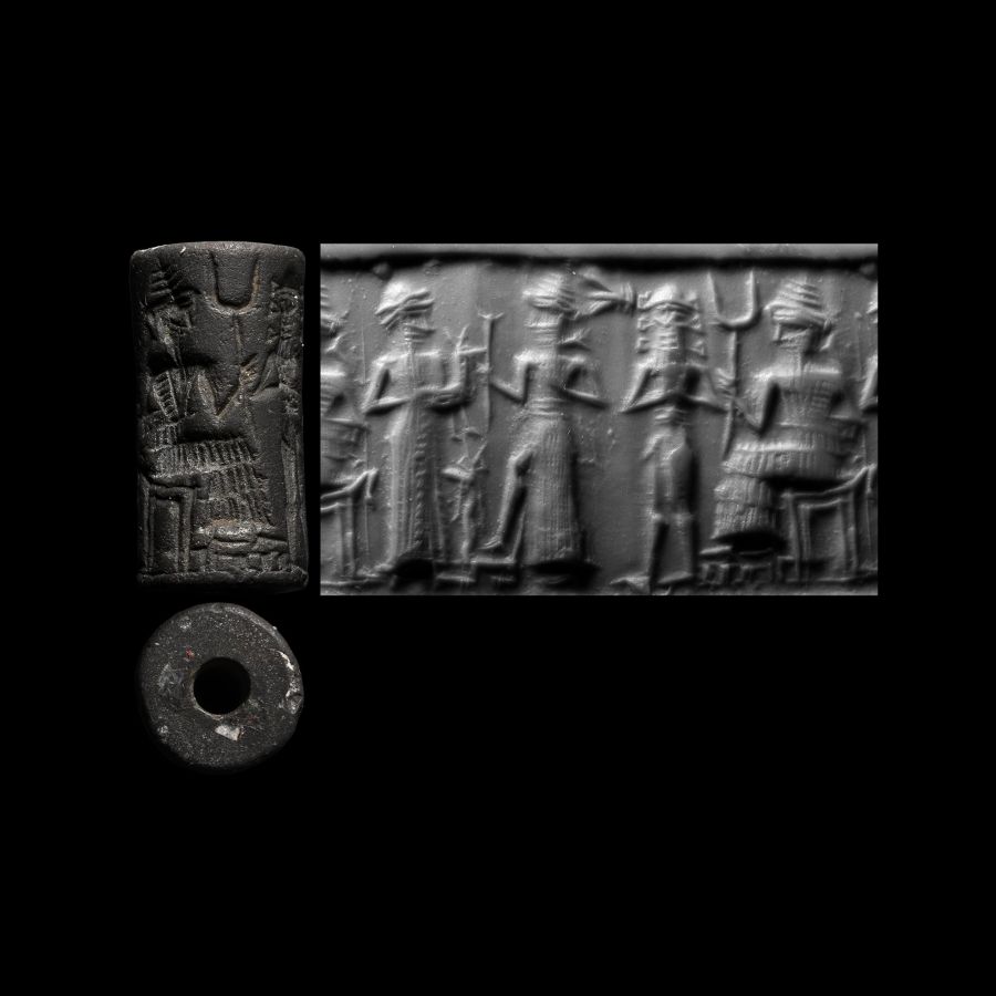 Old Babylonian Hematite Cylinder Seal with Sin, the Moon God