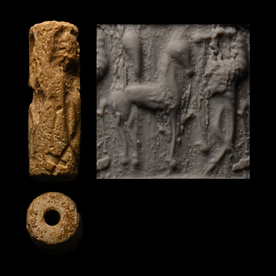 Western Asiatic Cream Stone Cylinder Seal with Horse