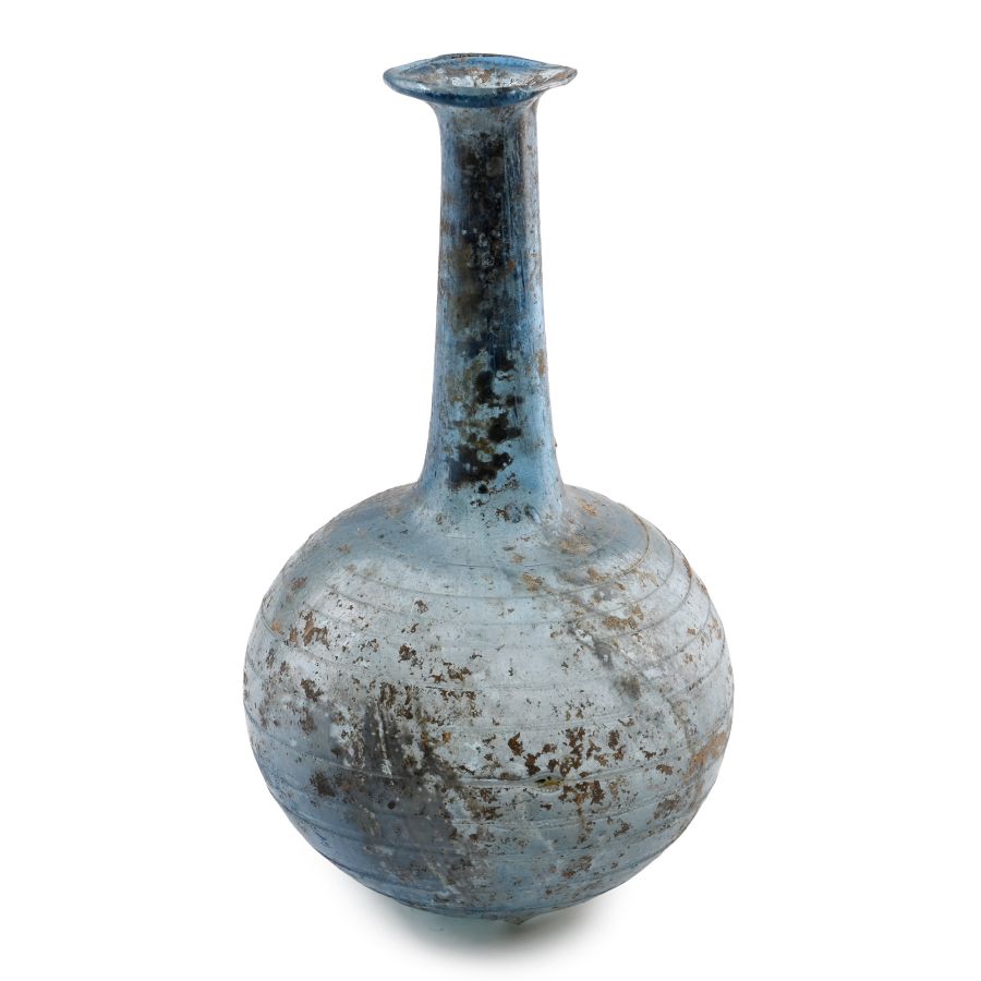 Roman Blue Glass Unguentarium with Trail