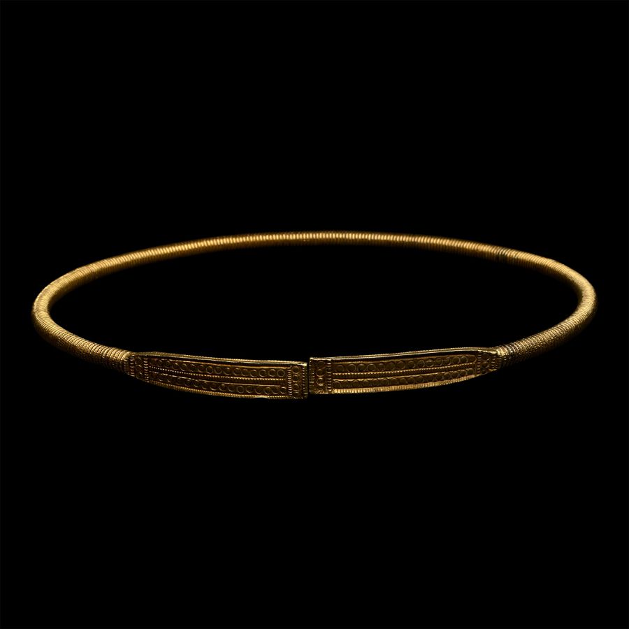Scythian Gold-Clad Ribbed Torc with Decorated Terminals