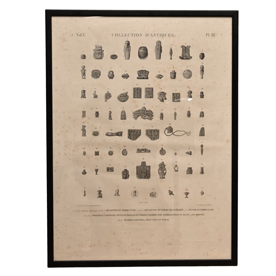 Large Framed Book Plate with Egyptian Amulets