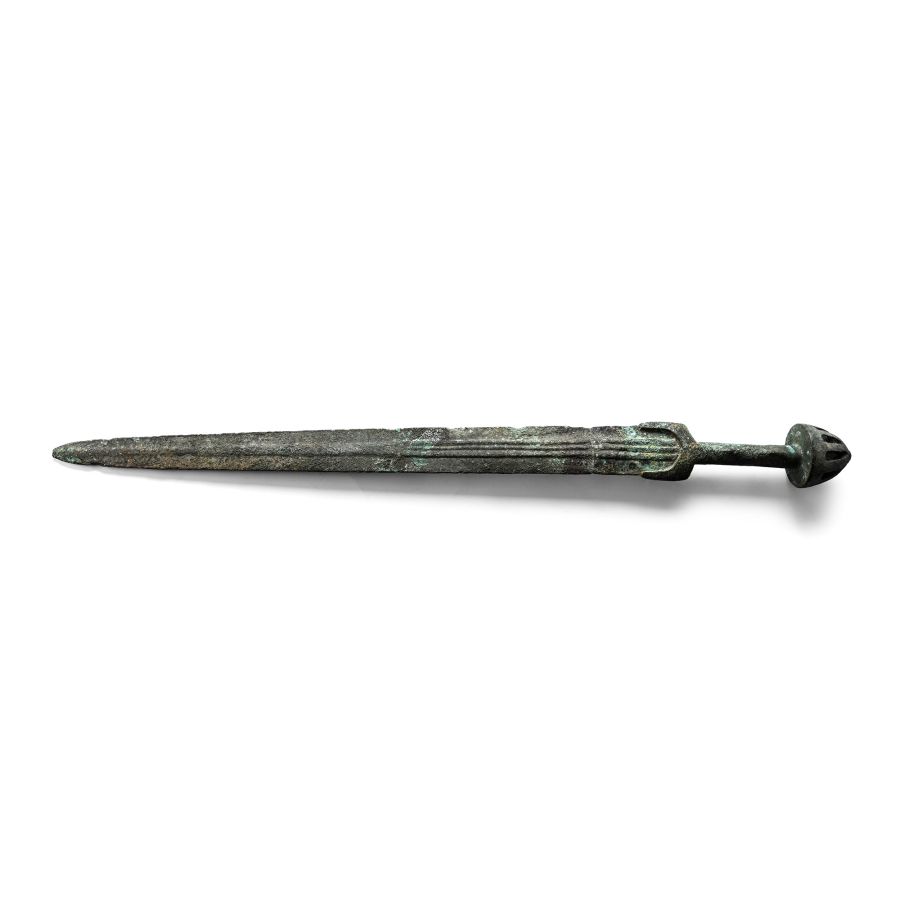Luristan Bronze Long Sword with Double-Edged Blade and Domed Pommel