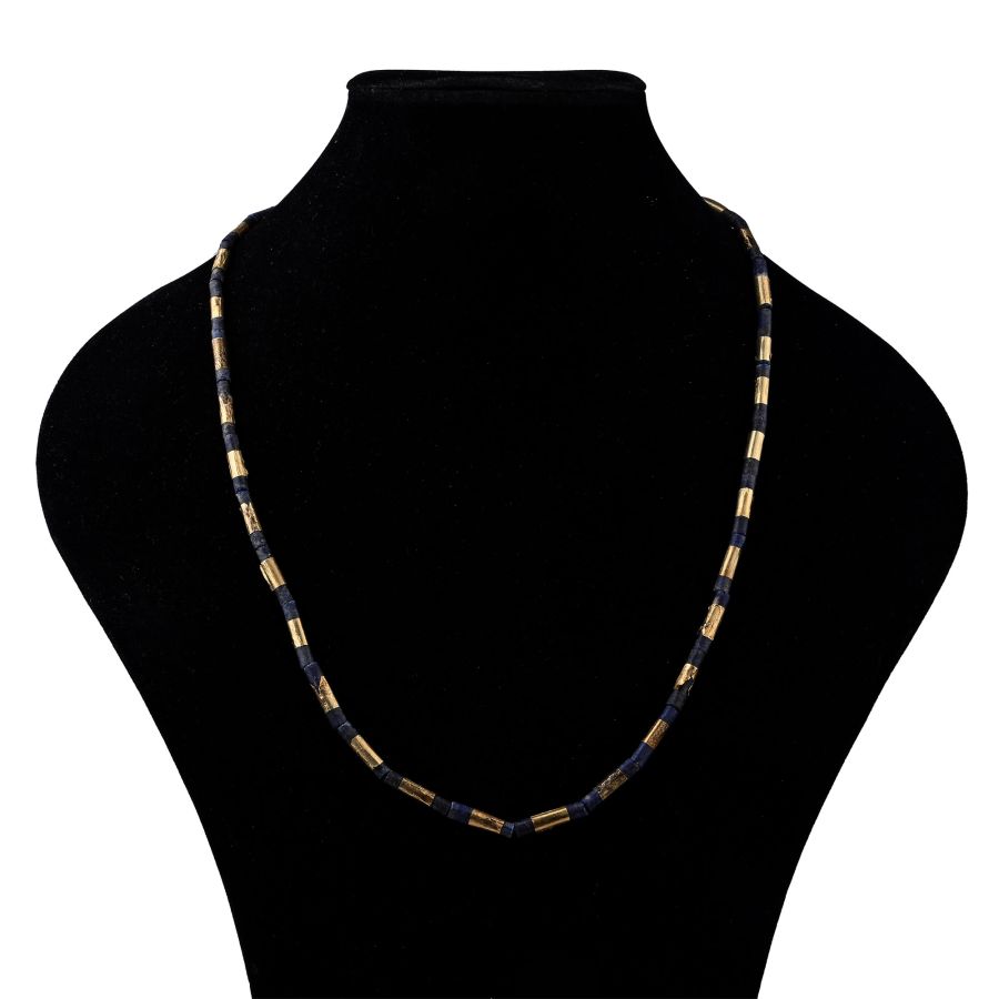 Bactrian Lapis Lazuli Bead Necklace with Later Gold Foil