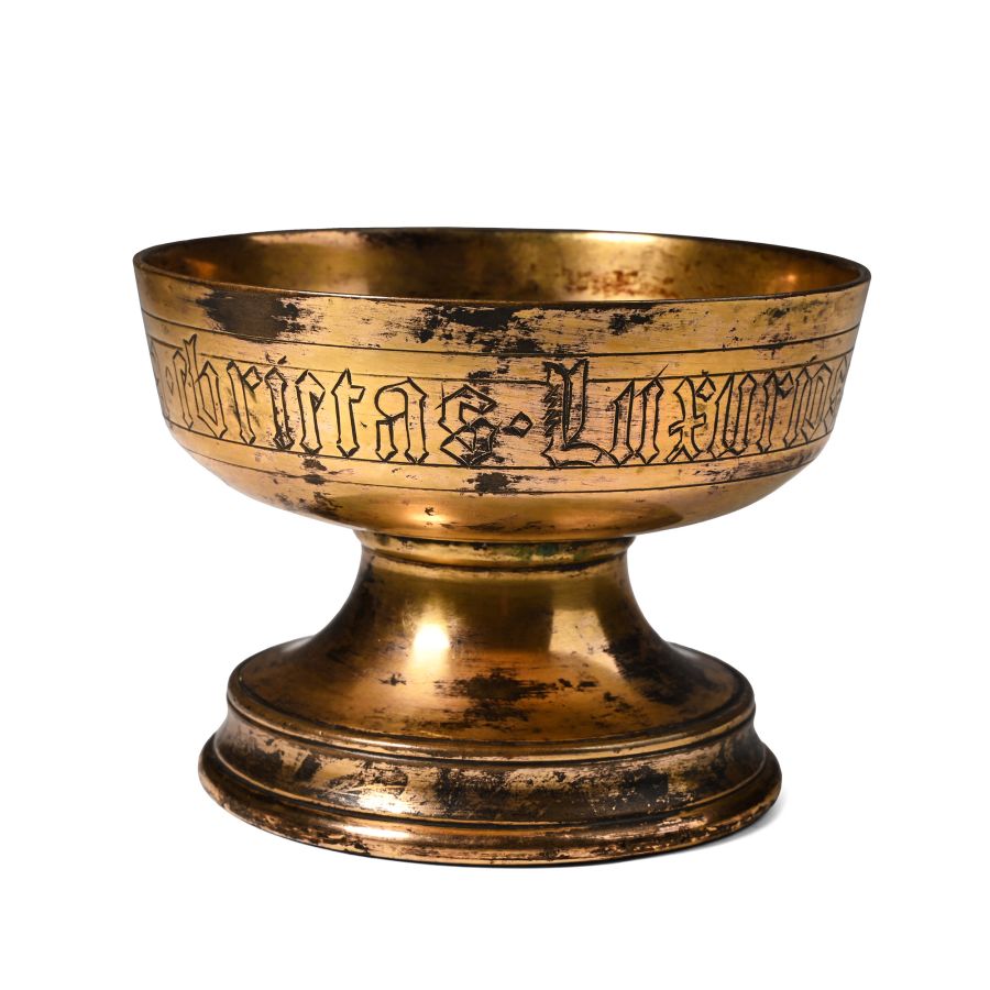 Post Medieval Gilt Bronze Chalice with Biblical Proverb in Latin