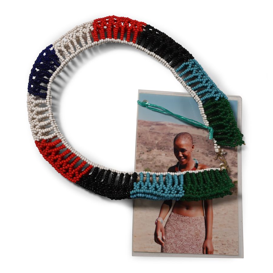 Zulu Woman's Beaded 'Umnhlonhlo' Necklace and Photograph of an Unknown Zulu, a Descendant of the Owner, Wearing It