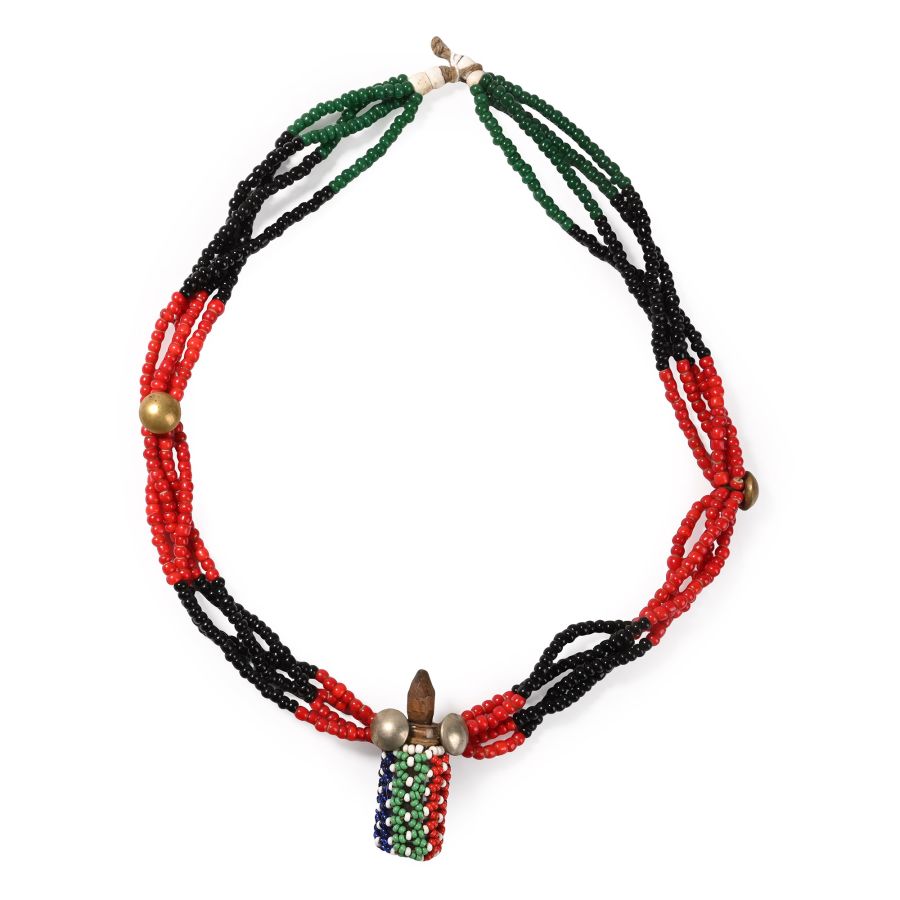Zulu Man's Glass Bead Snuff Bottle Necklace