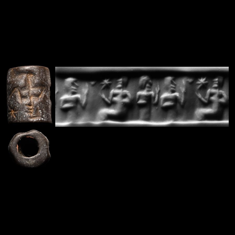 Syrian Haematite Cylinder Seal with Deity