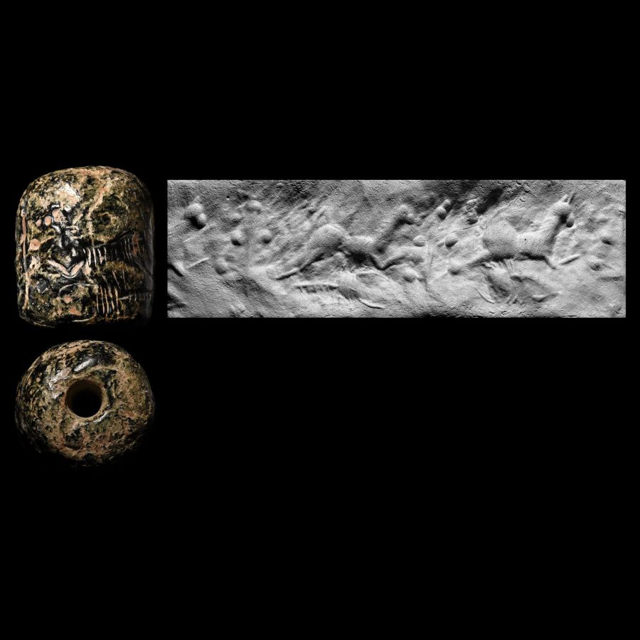 Western Asiatic Steatite Cylinder Seal with Deer and Scorpion