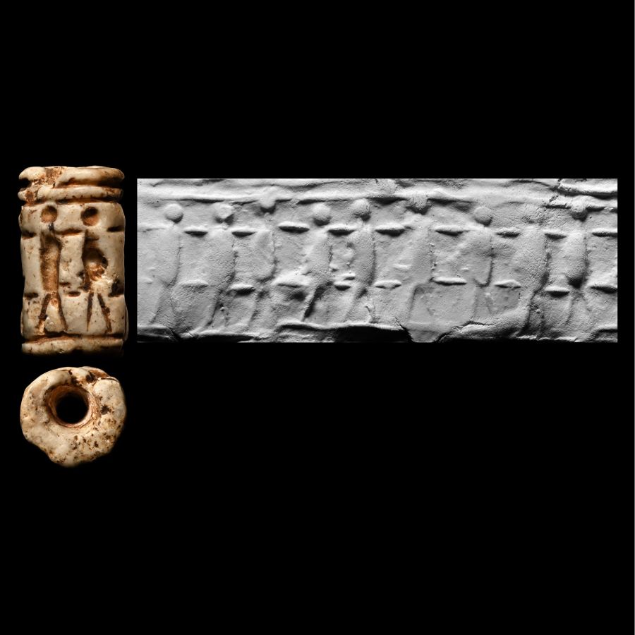 Western Asiatic White Stone Cylinder Seal with Figures