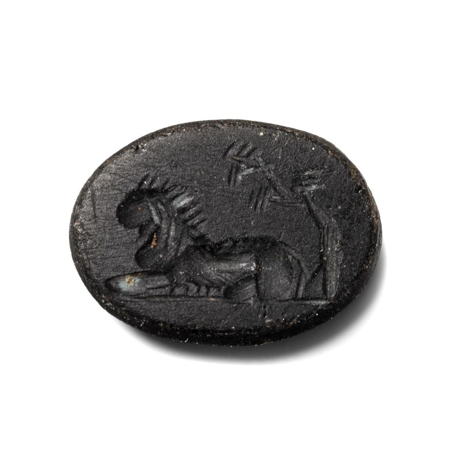 Roman Black Gemstone with Recumbent Lion