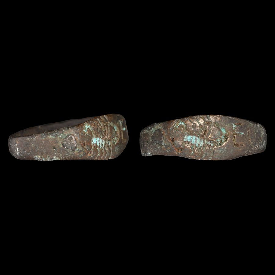 Roman Bronze Ring with Scorpion and EI