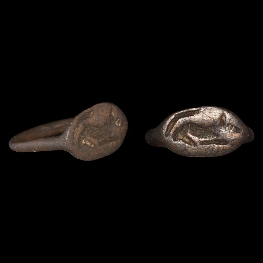 Greek Bronze Ring with Recumbent Mouse