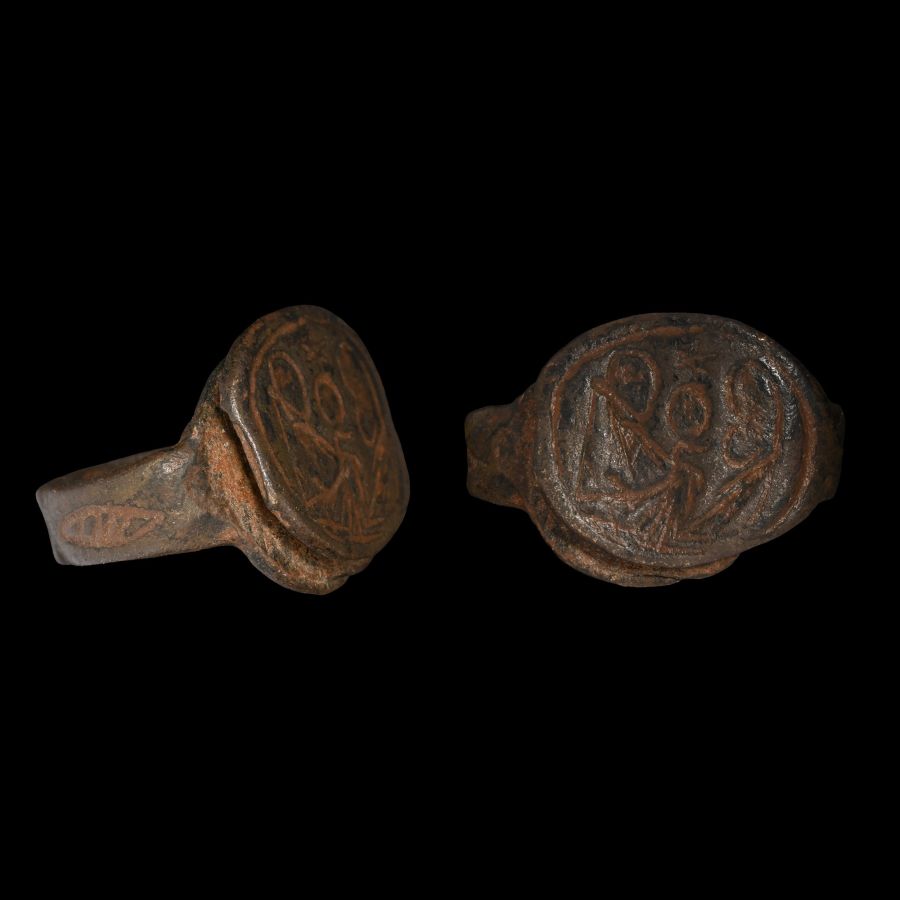 Byzantine Bronze Ring with Nativity Scene