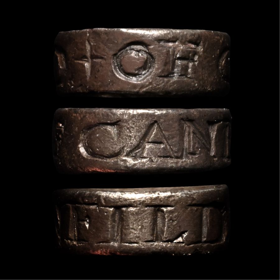 Medieval Silver '+OF CANFILD' Hawking Ring or Vervel
