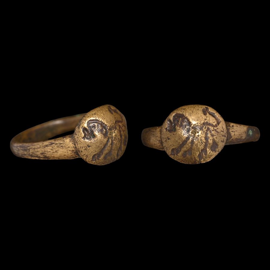 Medieval Bronze Ring with Standing Lion