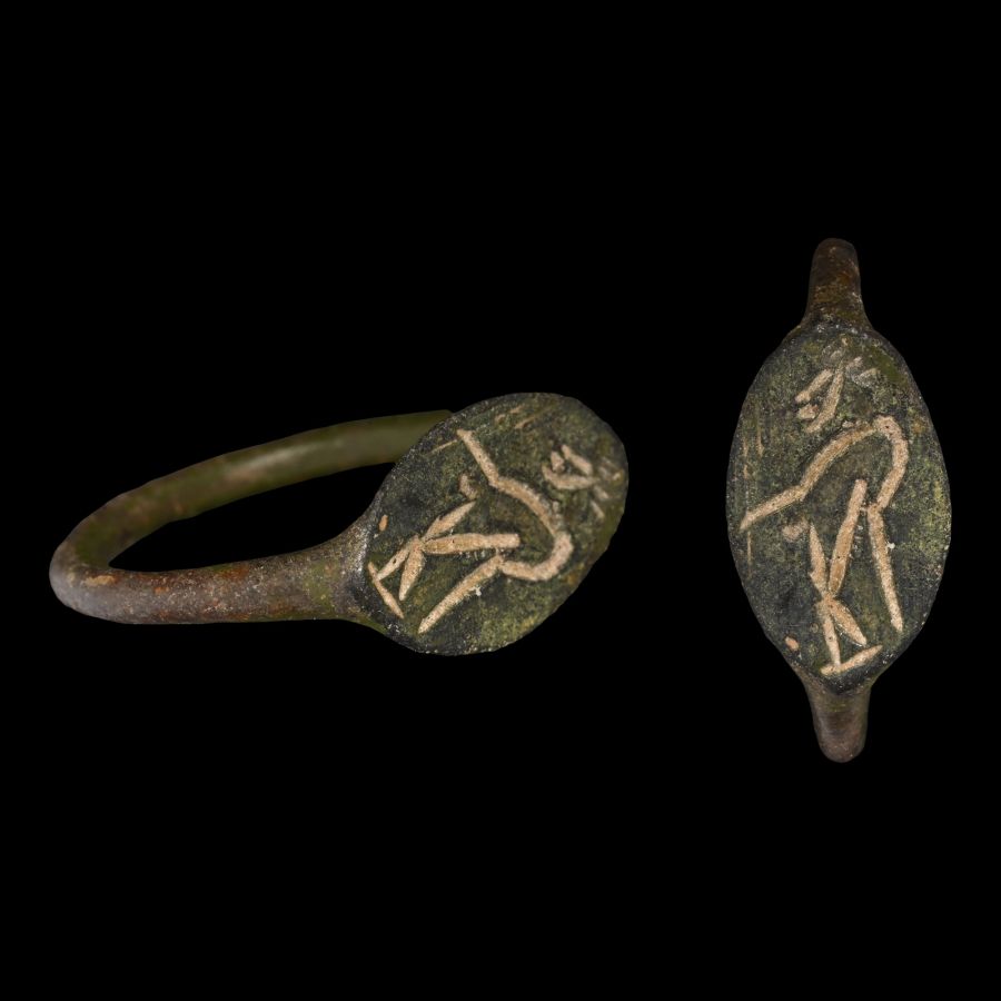 Greek Bronze Ring with Standing Figure