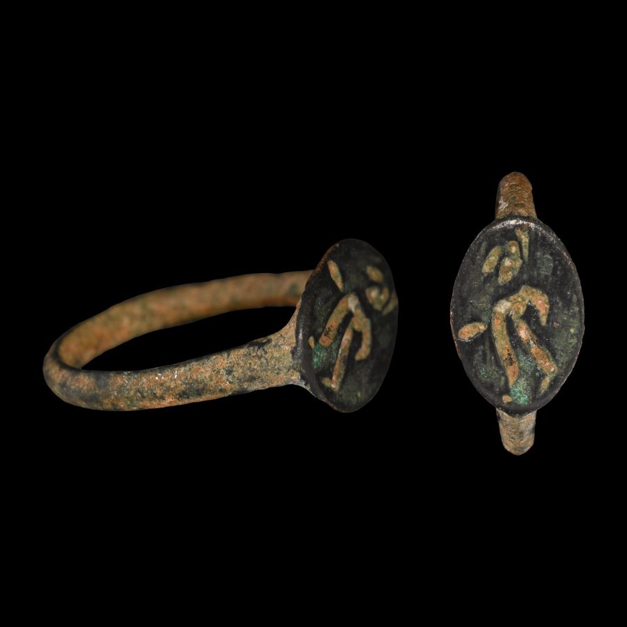 Greek Bronze Ring with Standing Figure