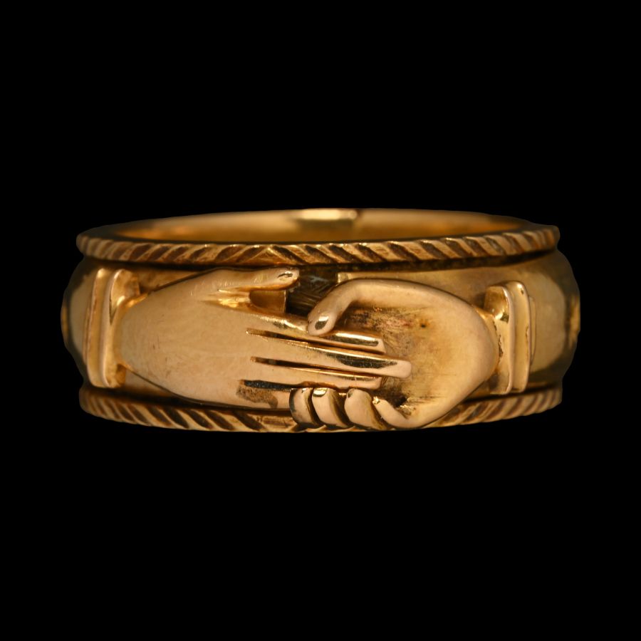 Georgian Gold Mourning Ring with Opening Clasped Hands