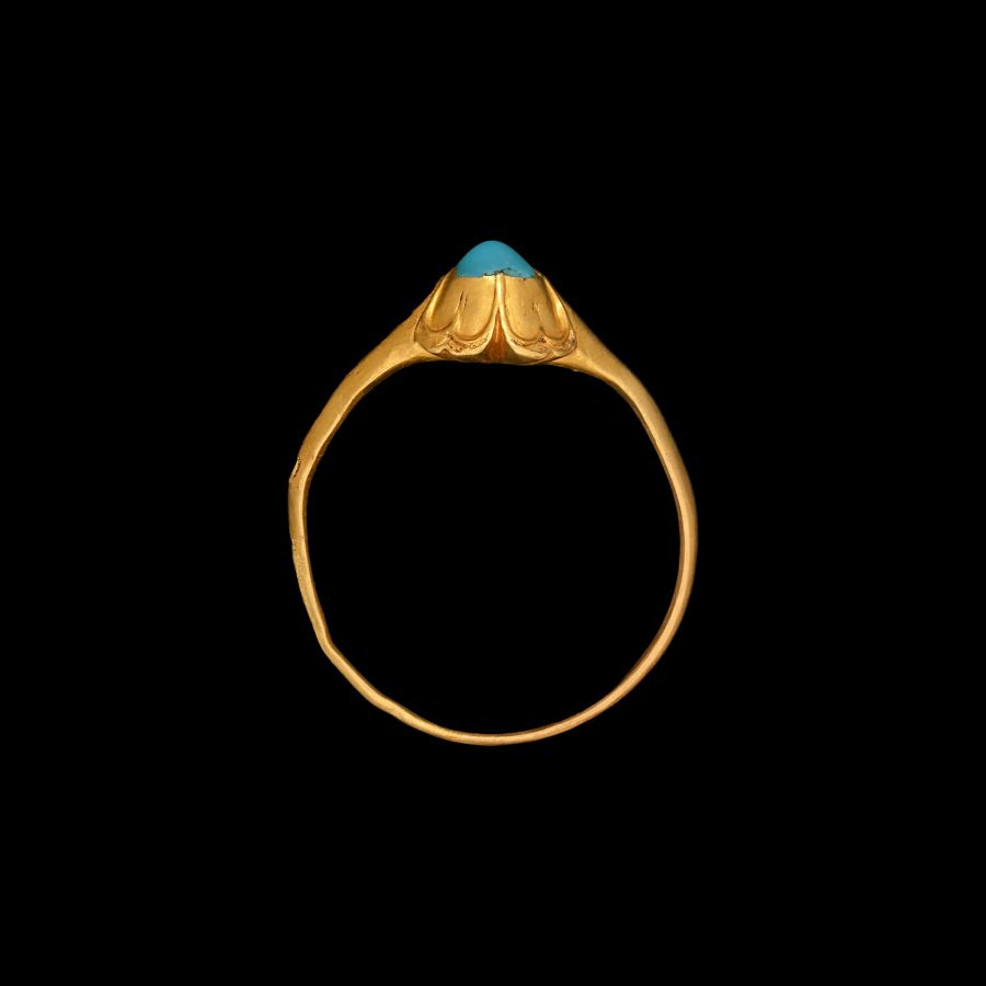 Large Medieval Gold Ring with Amuletic Turquoise Gemstone