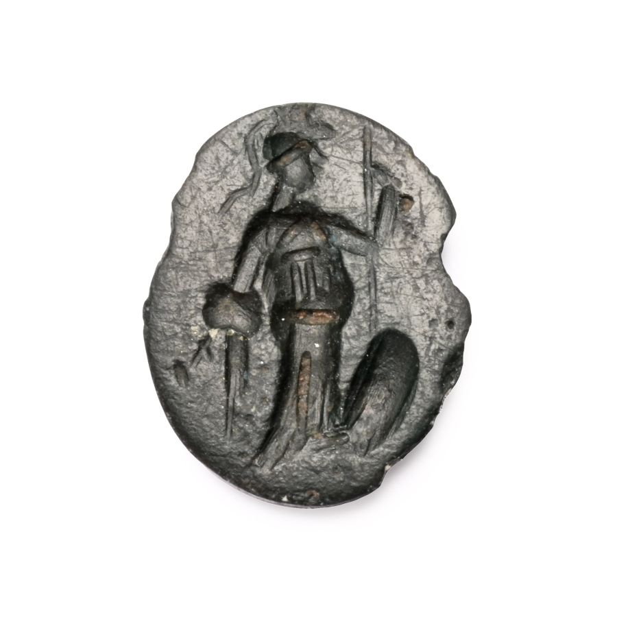 Roman Black Gemstone with Goddess Athena Holding a Spear