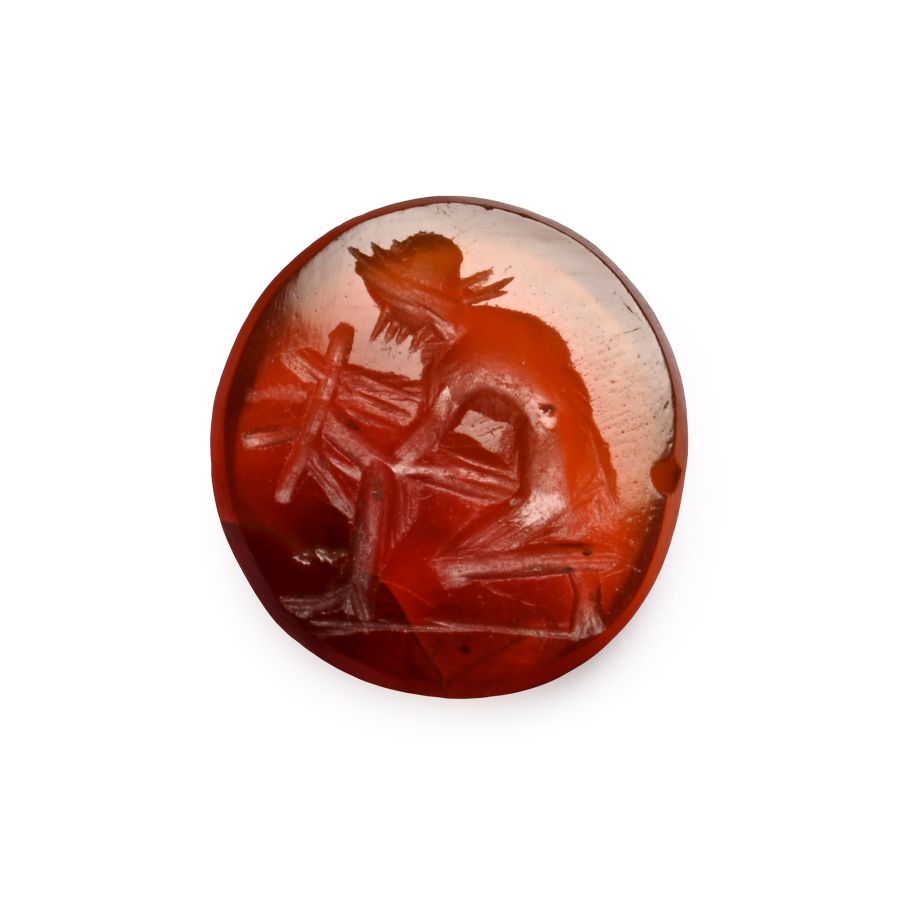 Roman Carnelian Gemstone with Youth Playing a Flute