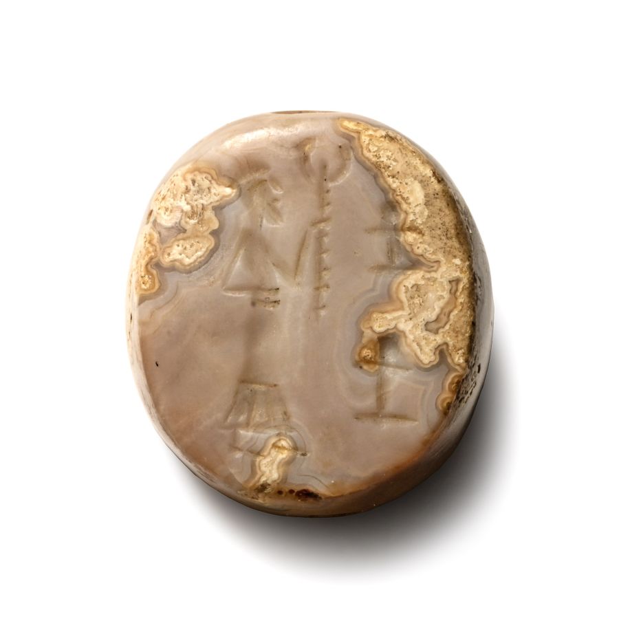 Western Asiatic Banded Agate Gemstone with God Holding Sceptre