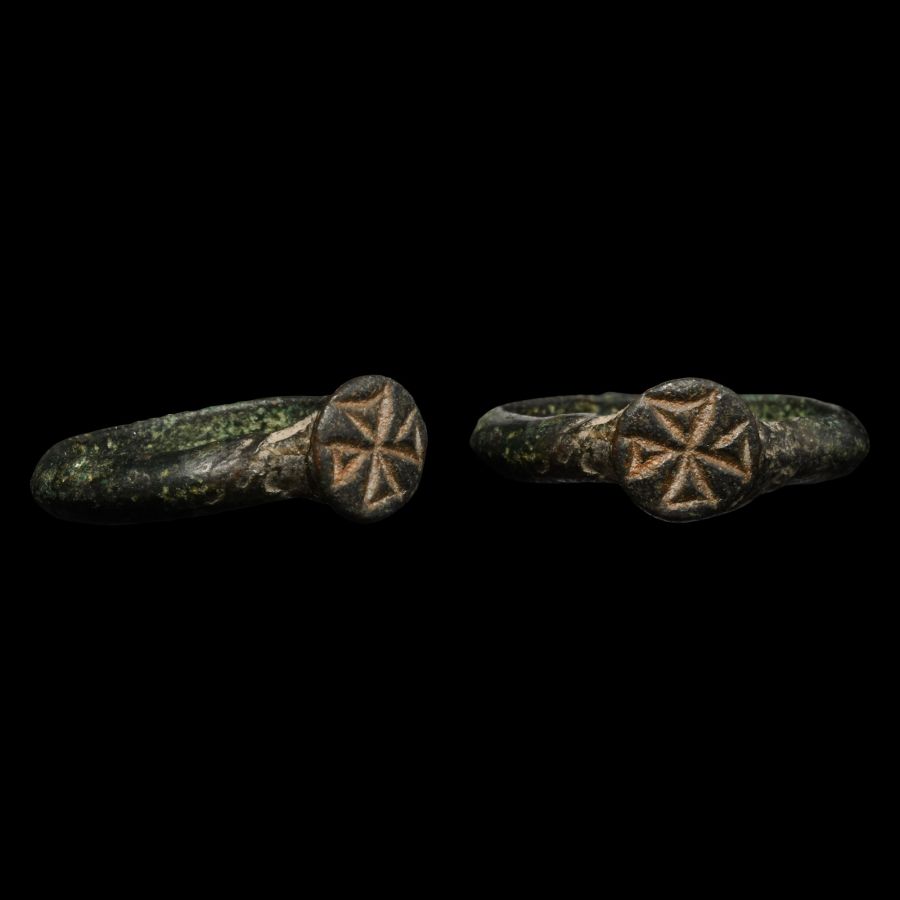 Byzantine Bronze Ring with Cross